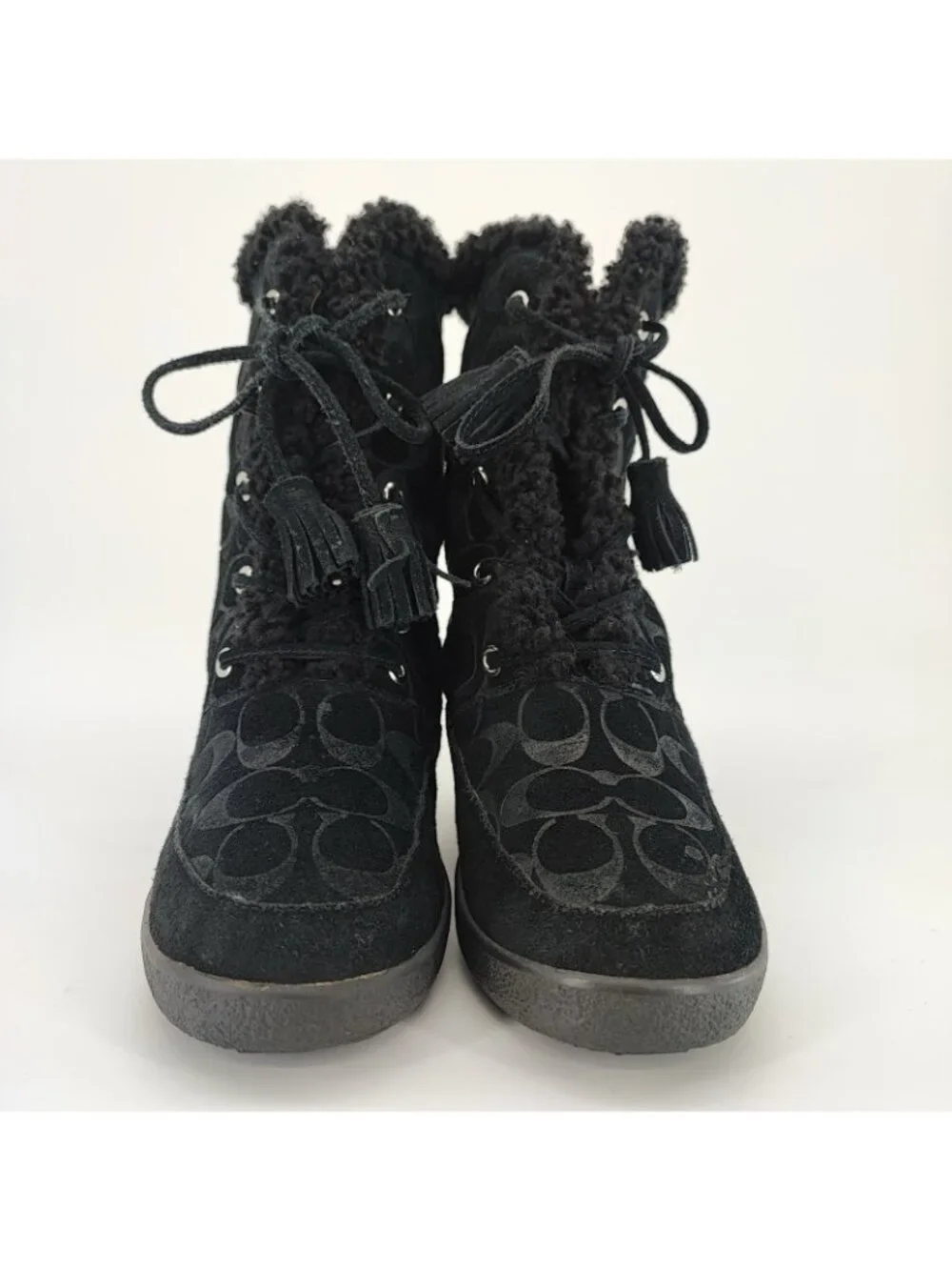 Coach Tuesday Women’s 7.5 US Boots Suede Black Winter Sheepskin Lined A7408 - Picture 3 of 10